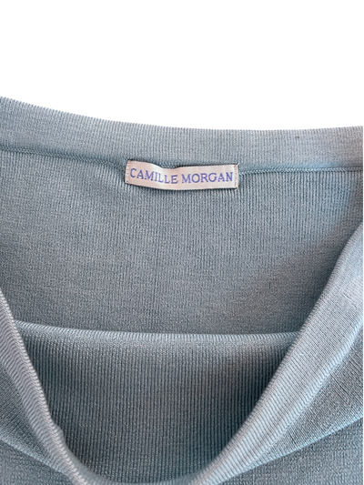 70s Camille Morgan Light Blue Beaded Knit Two-Piece Set -- New with Tags (M)