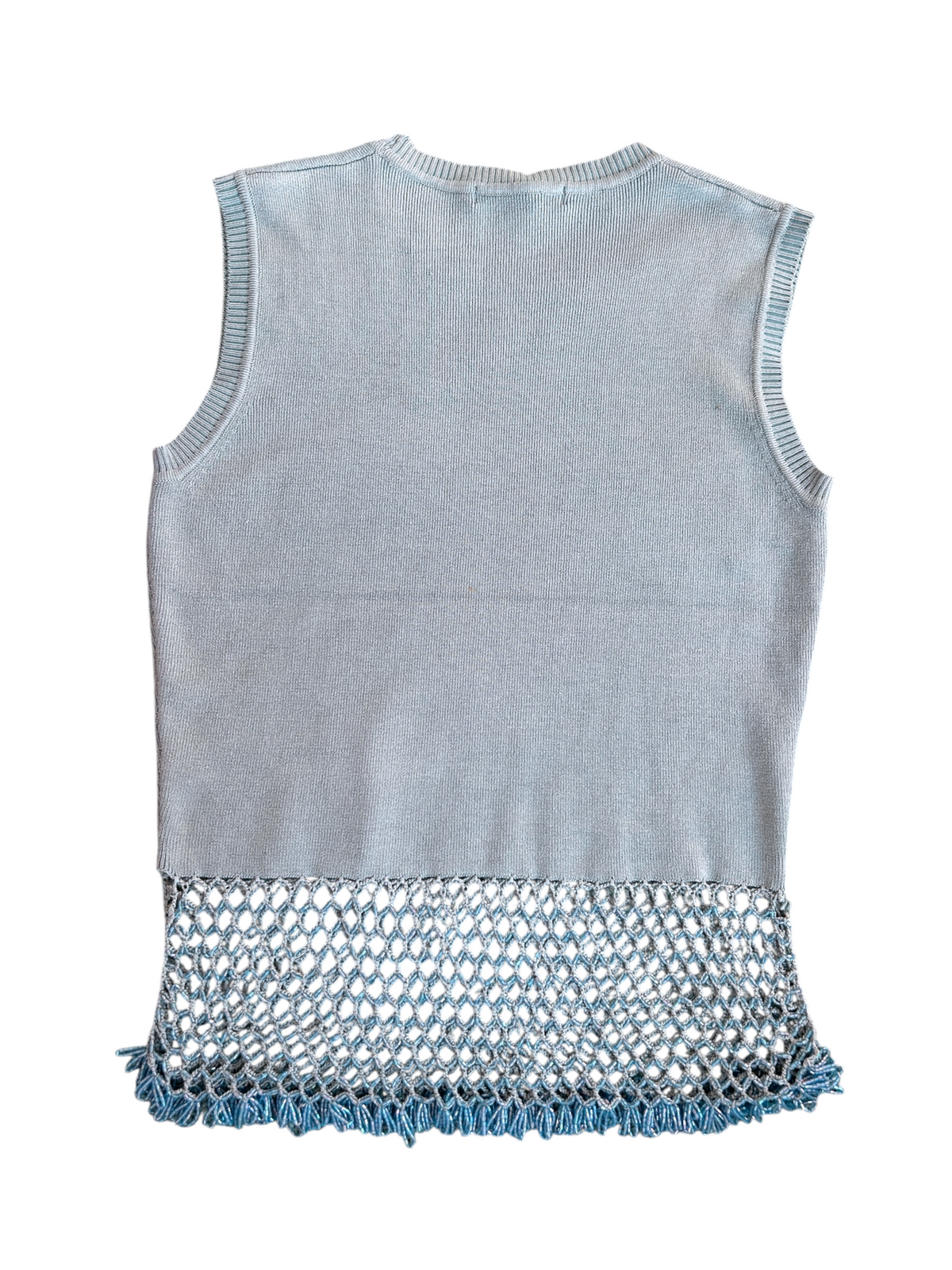 70s Camille Morgan Light Blue Beaded Knit Two-Piece Set -- New with Tags (M)