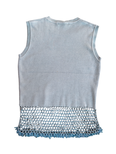70s Camille Morgan Light Blue Beaded Knit Two-Piece Set -- New with Tags (M)