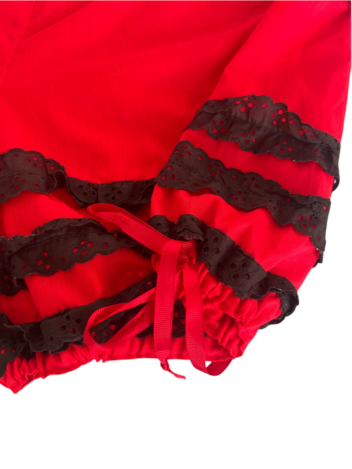 70s Red Bloomer Shorts with Black Lace Ruffle Trim (Plus Size)