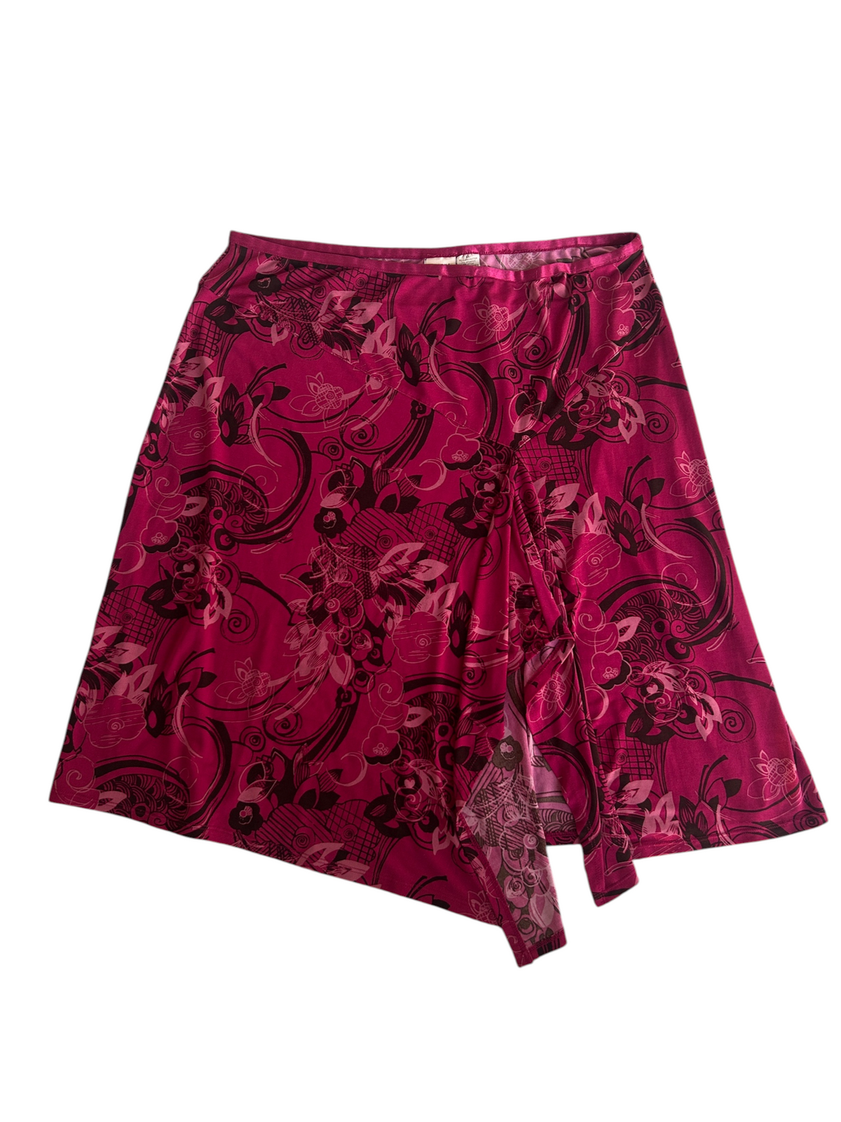 Y2k Magenta Floral Print Asymmetric Skirt (Plus Size)