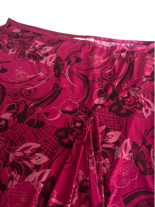 Y2k Magenta Floral Print Asymmetric Skirt (Plus Size)