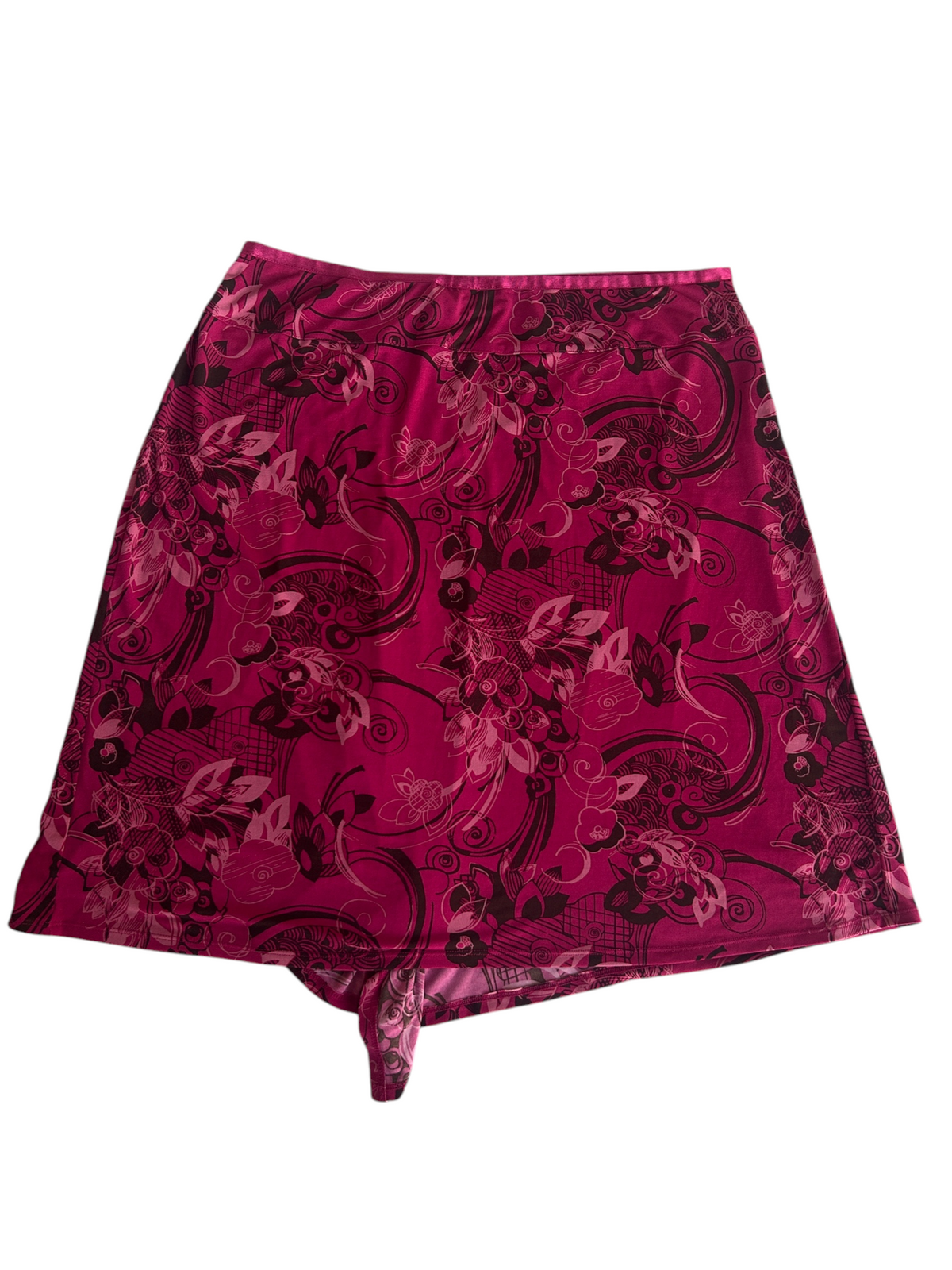 Y2k Magenta Floral Print Asymmetric Skirt (Plus Size)