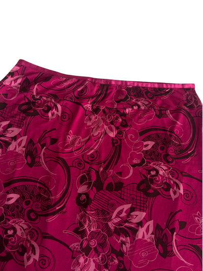 Y2k Magenta Floral Print Asymmetric Skirt (Plus Size)