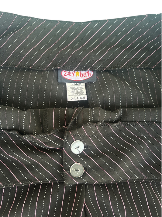 Y2k Black & Pink Pinstripe Flare Trousers (XL)