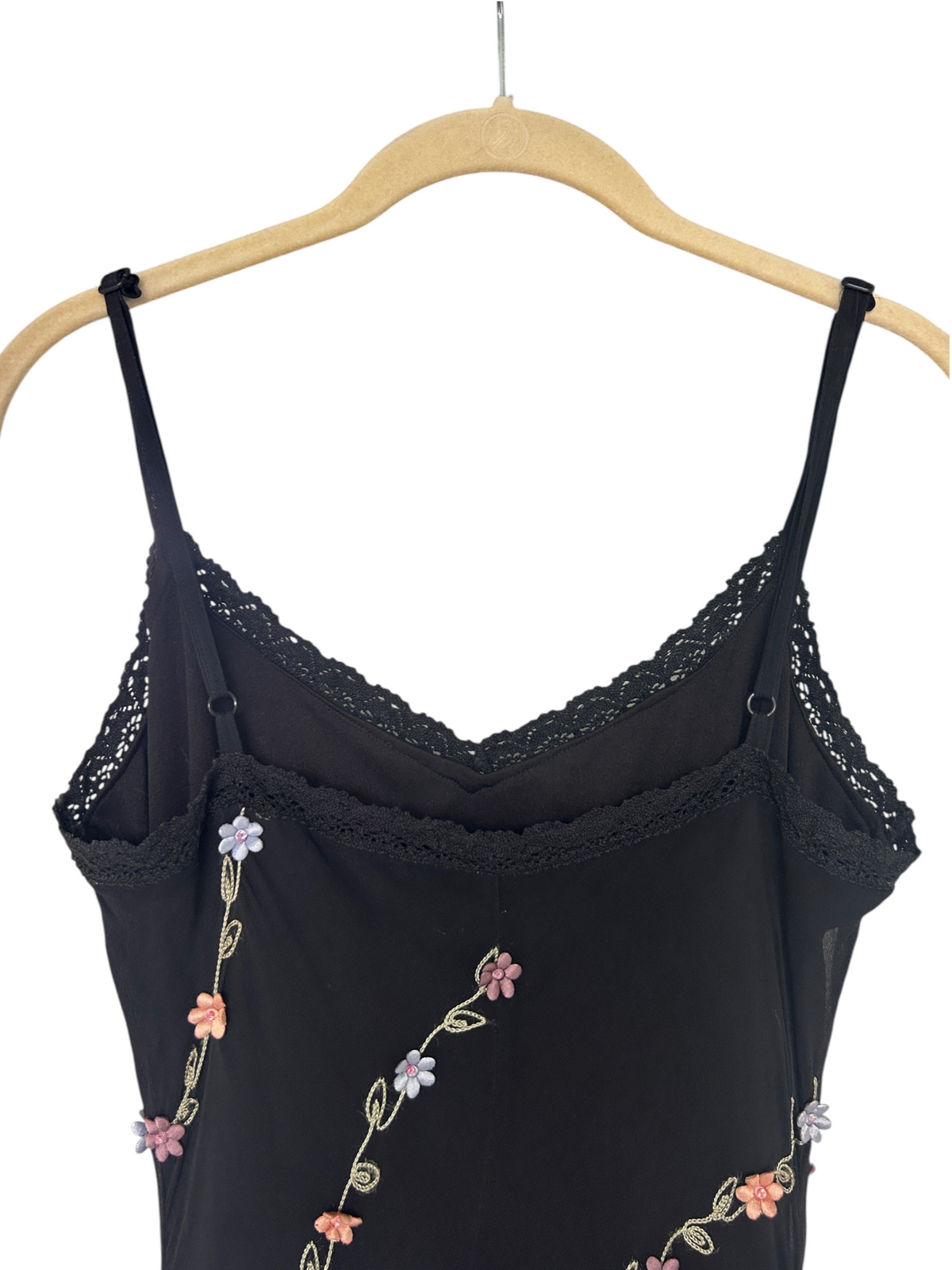Y2k Betsey Johnson Silk Black Floral Applique Dress (M)