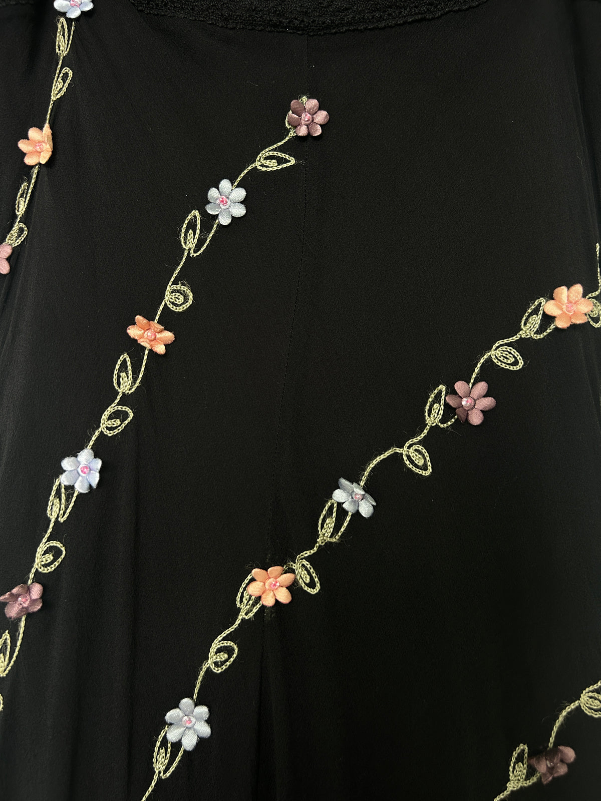 Y2k Betsey Johnson Silk Black Floral Applique Dress (M)