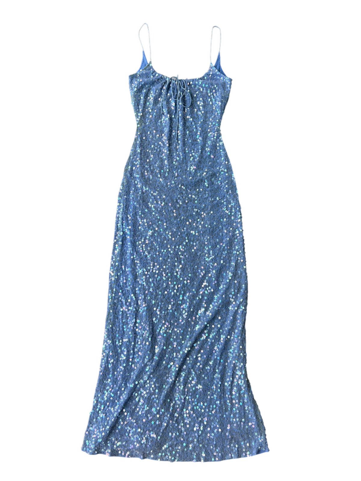 70s Camille Morgan Blue Sequin Maxi Dress (S)