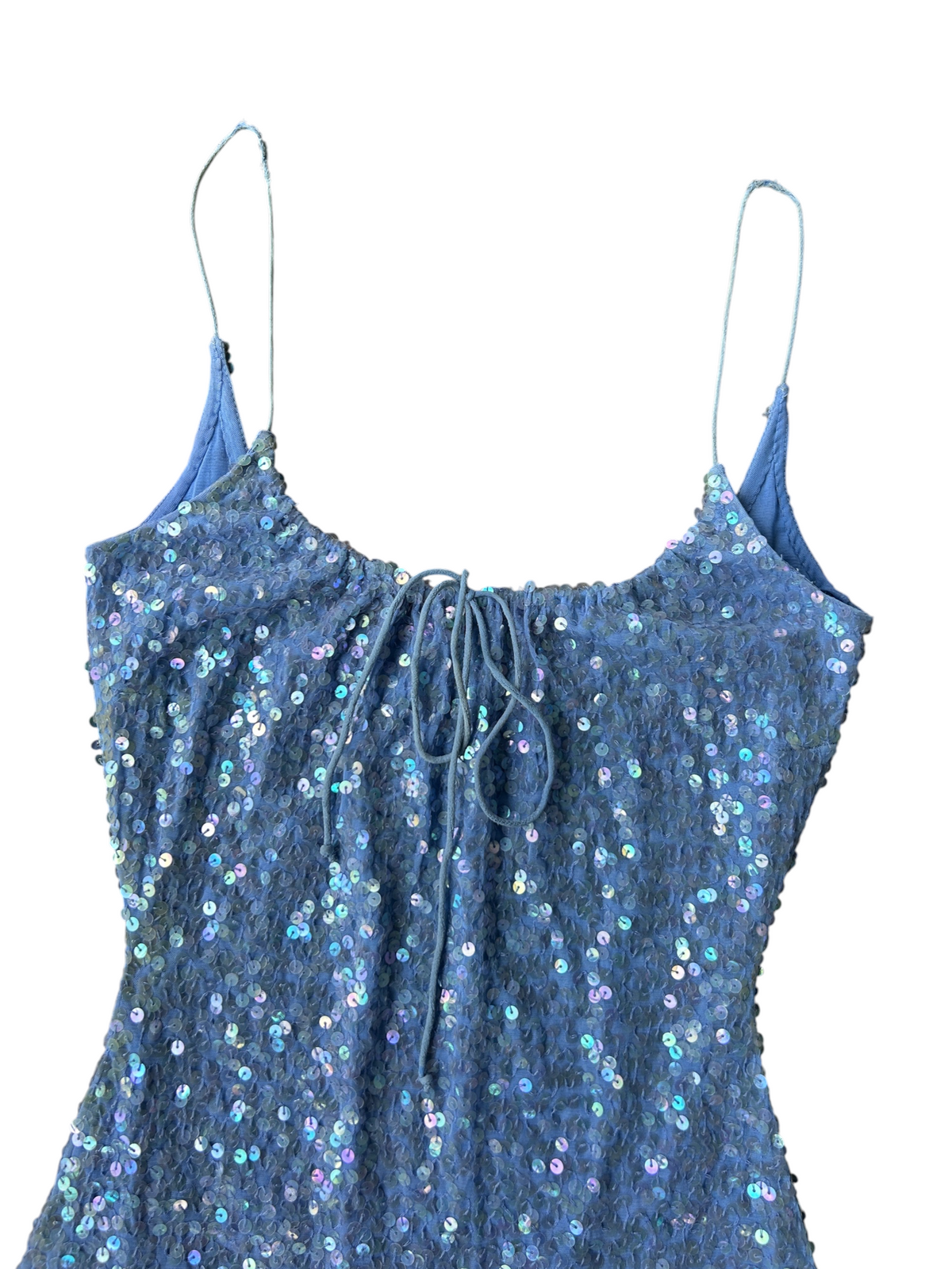 70s Camille Morgan Blue Sequin Maxi Dress (S)