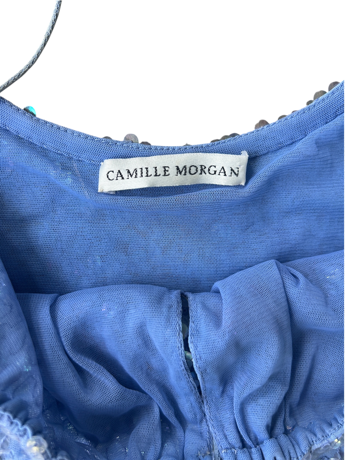 70s Camille Morgan Blue Sequin Maxi Dress (S)