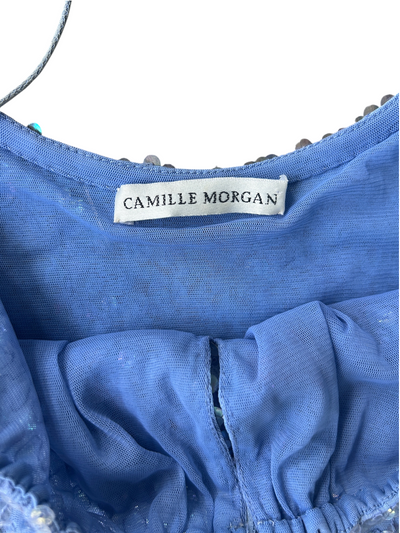 70s Camille Morgan Blue Sequin Maxi Dress (S)