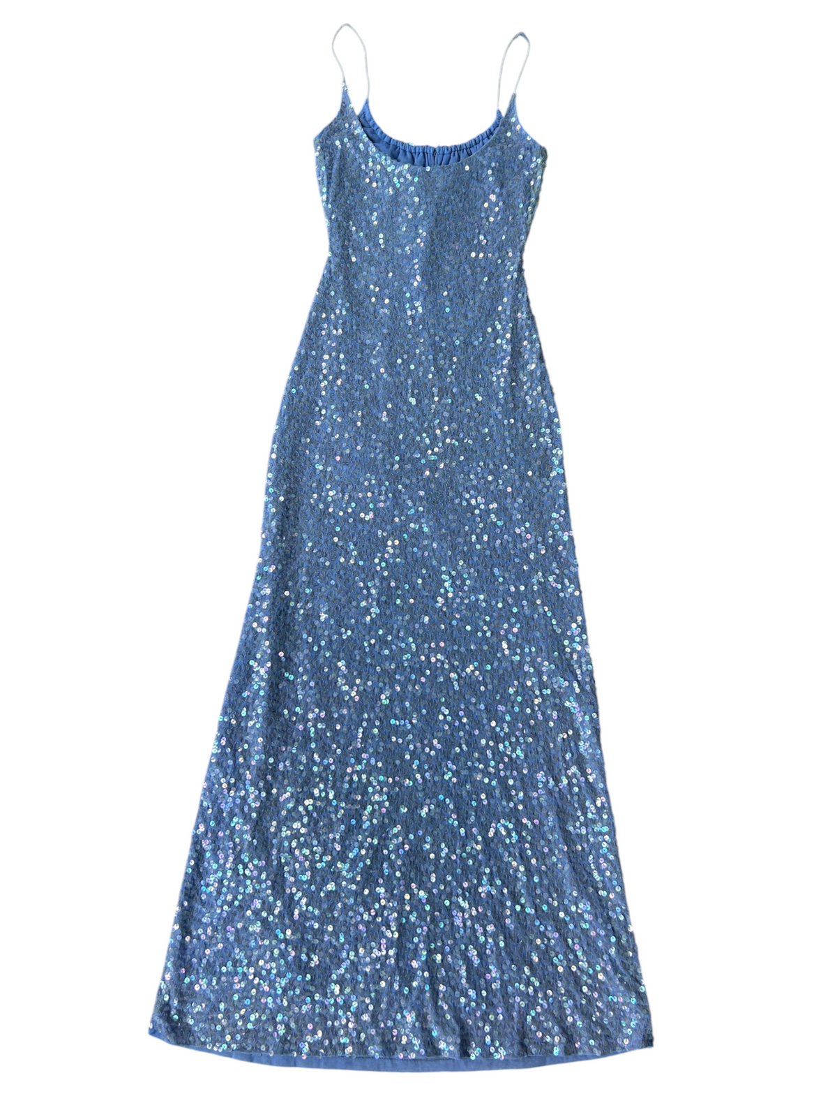 70s Camille Morgan Blue Sequin Maxi Dress (S)