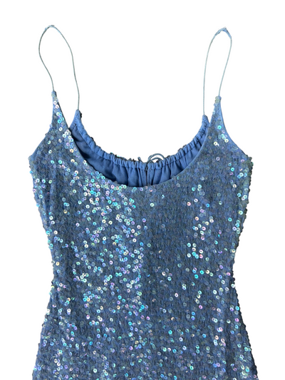 70s Camille Morgan Blue Sequin Maxi Dress (S)