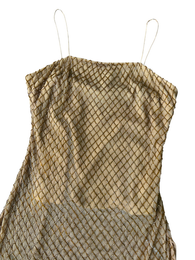 70s Camille Morgan Gold Mesh Overlay Maxi Dress -- New with Tags (M)