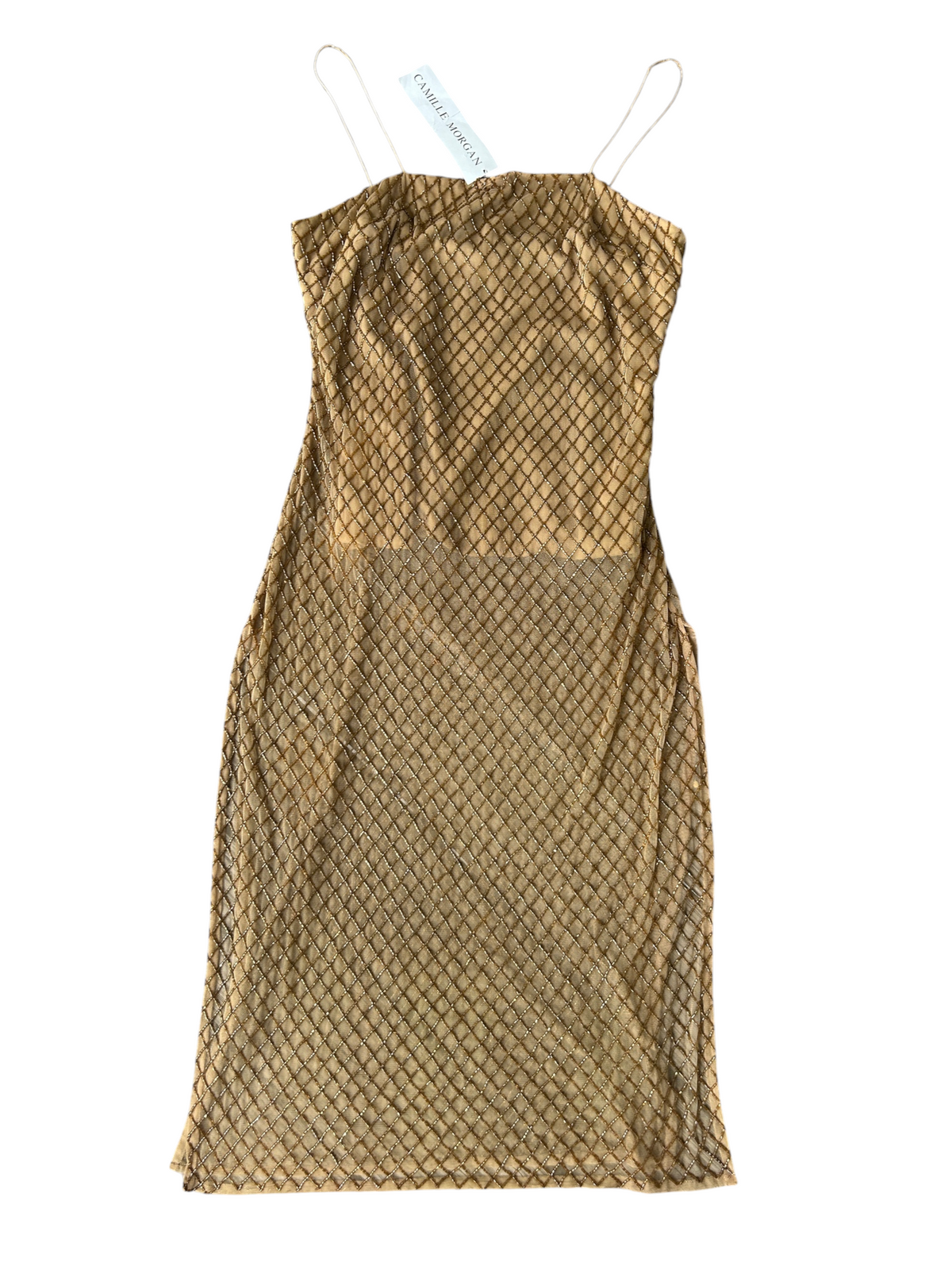 70s Camille Morgan Gold Mesh Overlay Maxi Dress -- New with Tags (M)