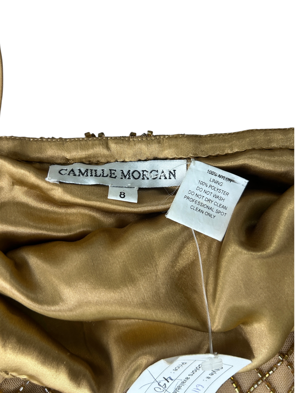 70s Camille Morgan Gold Mesh Overlay Maxi Dress -- New with Tags (M)