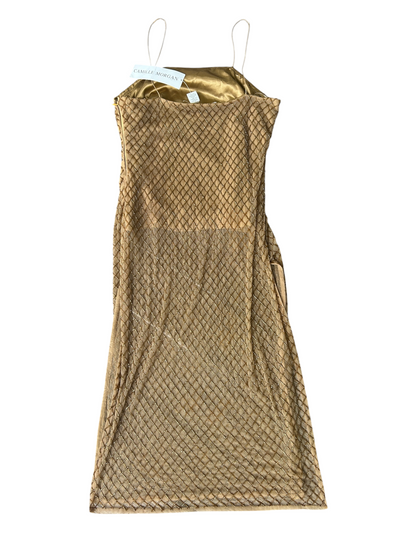 70s Camille Morgan Gold Mesh Overlay Maxi Dress -- New with Tags (M)