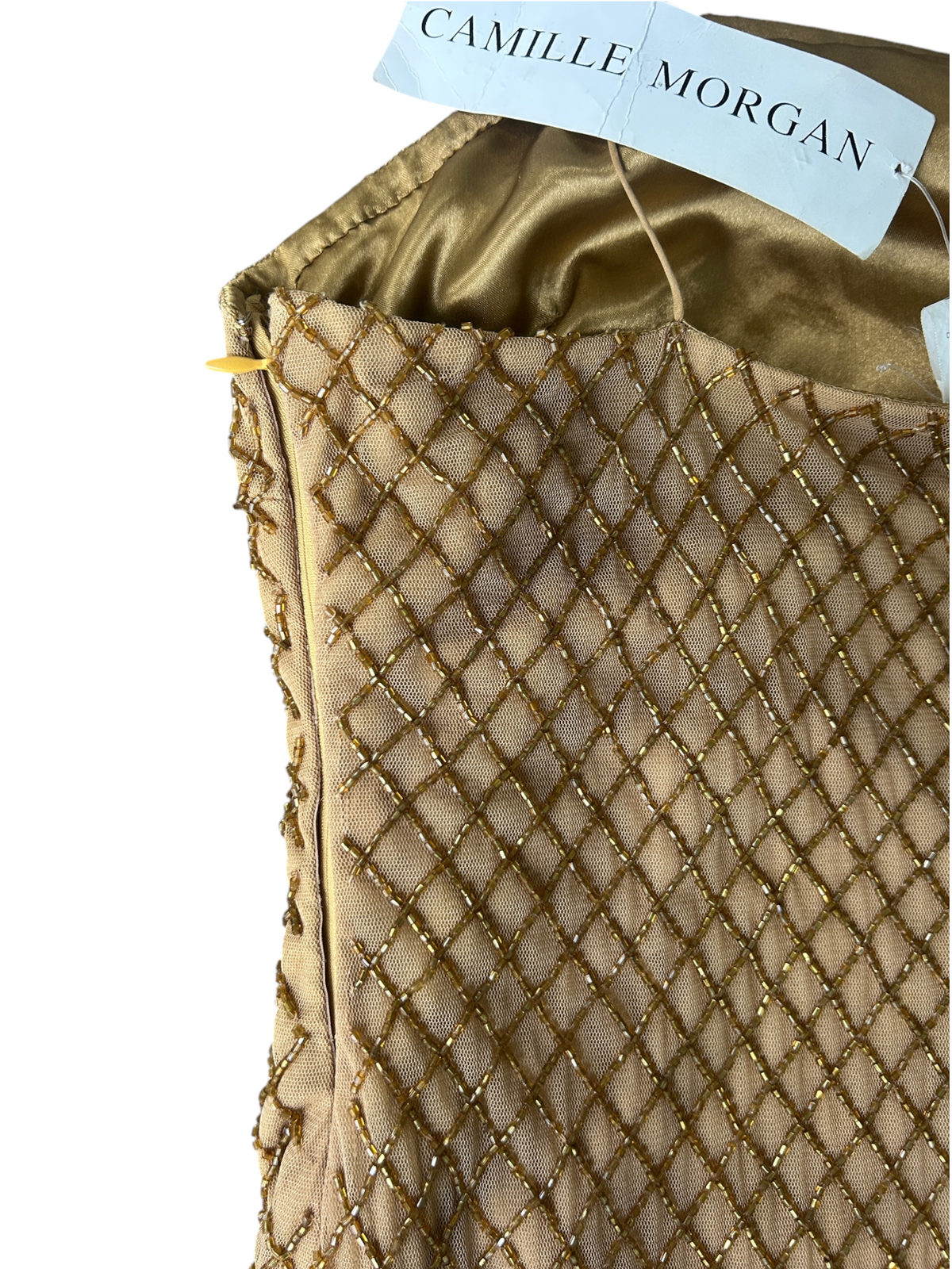 70s Camille Morgan Gold Mesh Overlay Maxi Dress -- New with Tags (M)
