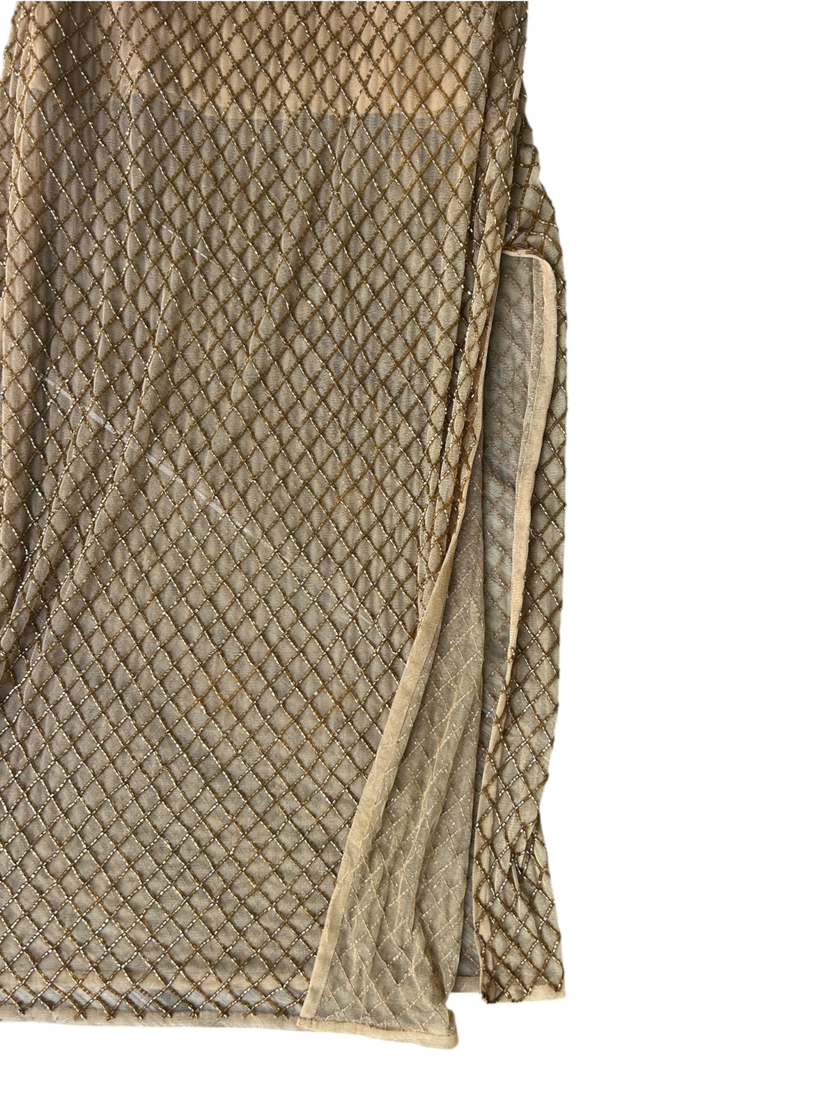 70s Camille Morgan Gold Mesh Overlay Maxi Dress -- New with Tags (M)