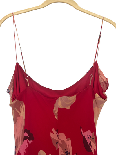 Y2k Betsey Johnson Silk Red Floral Print Ruffle Maxi Dress (S)
