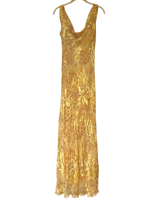 90s Silk Beaded Cowl Neck Maxi Dress (L)