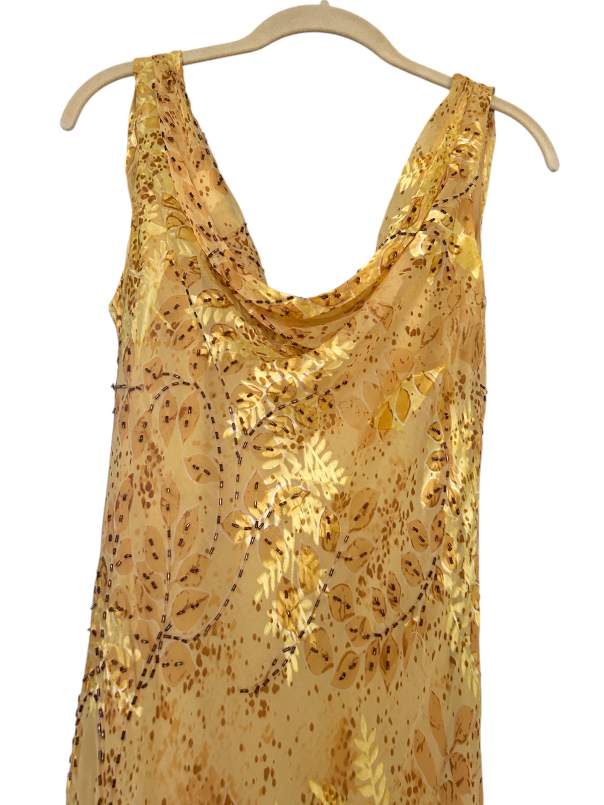 90s Silk Beaded Cowl Neck Maxi Dress (L)