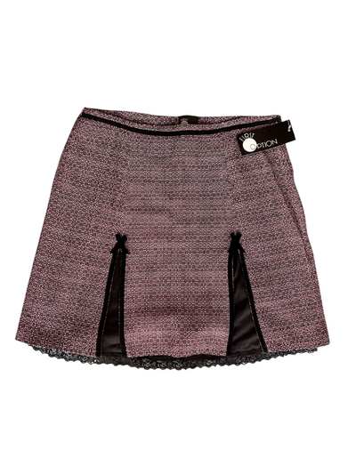 90s First Option Pink Tweed Mini Skirt with Velvet Bows & Lace Hem -- New with Tags (XL)
