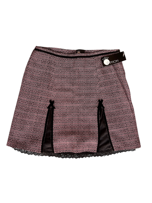 90s First Option Pink Tweed Mini Skirt with Velvet Bows & Lace Hem -- New with Tags (XL)