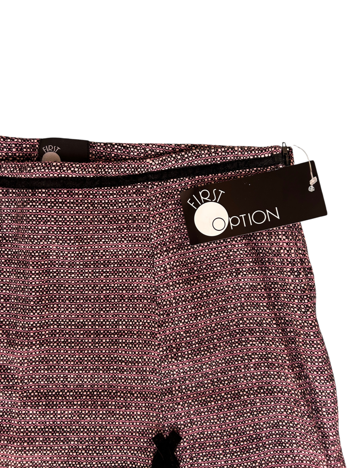 90s First Option Pink Tweed Mini Skirt with Velvet Bows & Lace Hem -- New with Tags (XL)