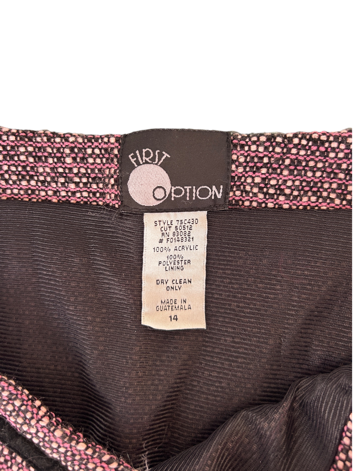 90s First Option Pink Tweed Mini Skirt with Velvet Bows & Lace Hem -- New with Tags (XL)