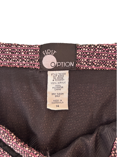 90s First Option Pink Tweed Mini Skirt with Velvet Bows & Lace Hem -- New with Tags (XL)