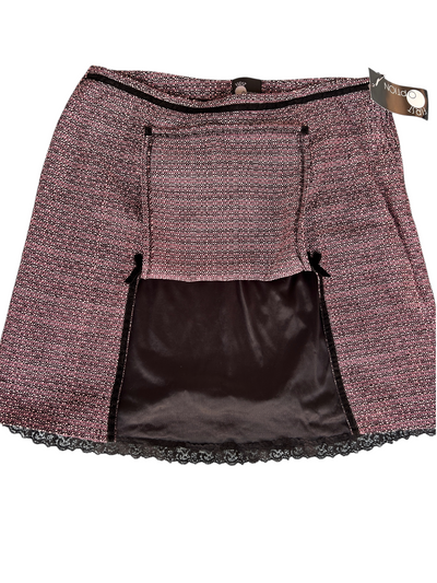 90s First Option Pink Tweed Mini Skirt with Velvet Bows & Lace Hem -- New with Tags (XL)