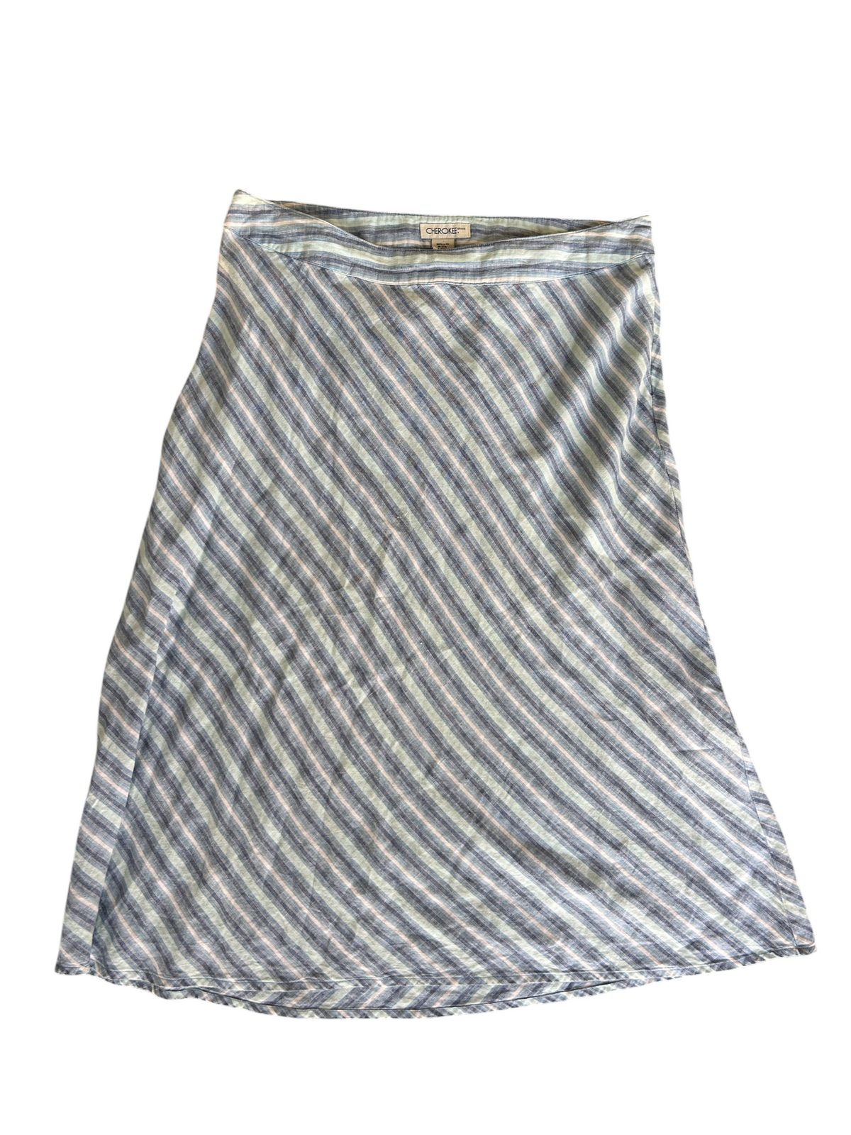 90s Blue & White Linen Striped Maxi Skirt (XL)