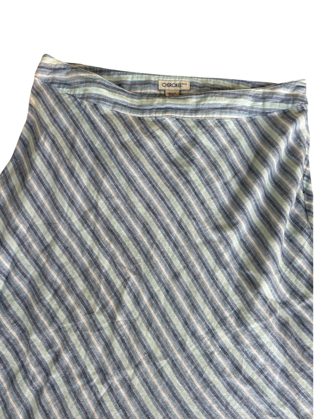 90s Blue & White Linen Striped Maxi Skirt (XL)