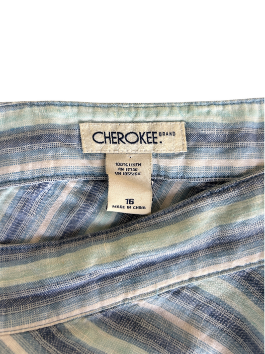 90s Blue & White Linen Striped Maxi Skirt (XL)