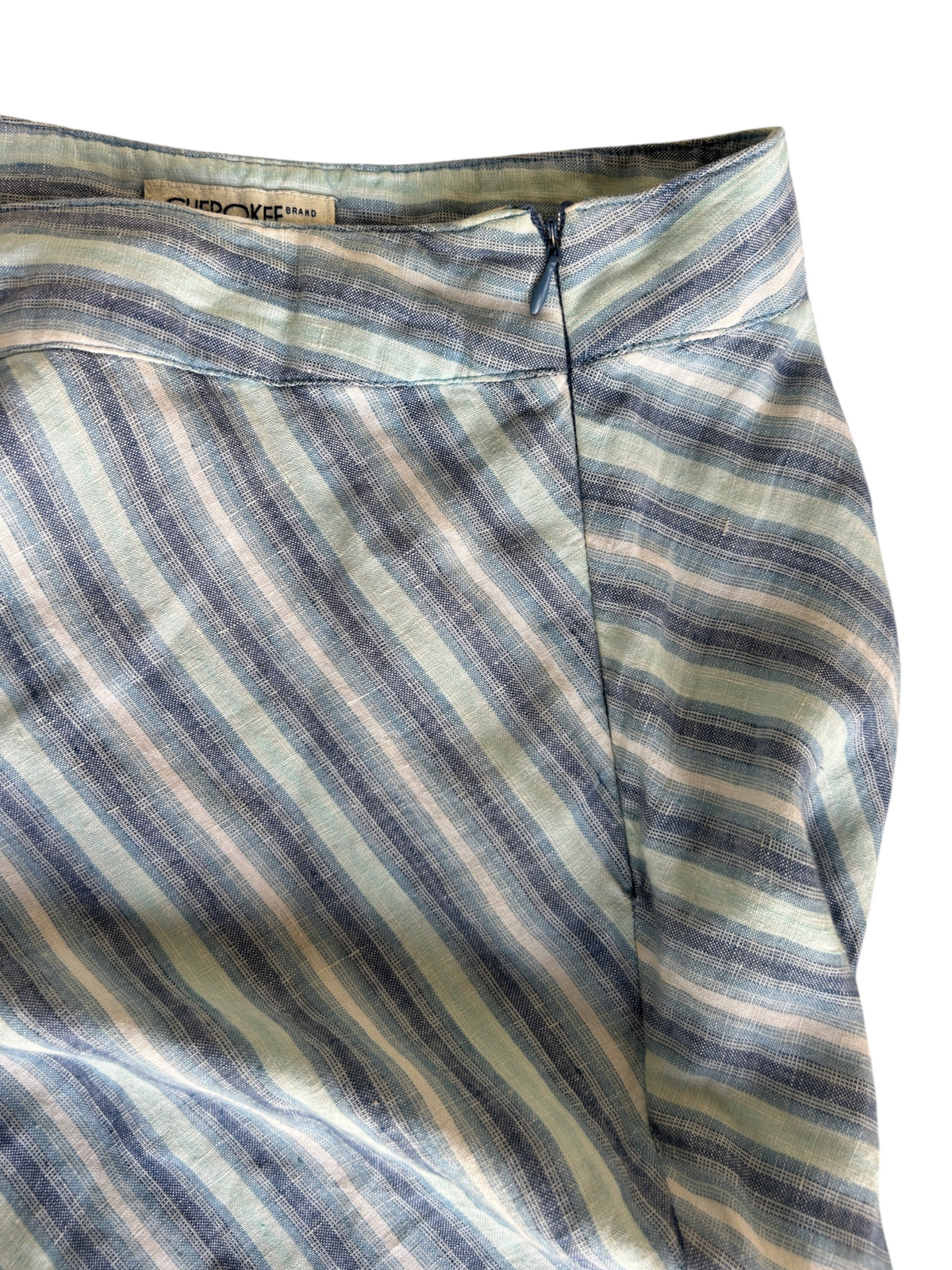 90s Blue & White Linen Striped Maxi Skirt (XL)