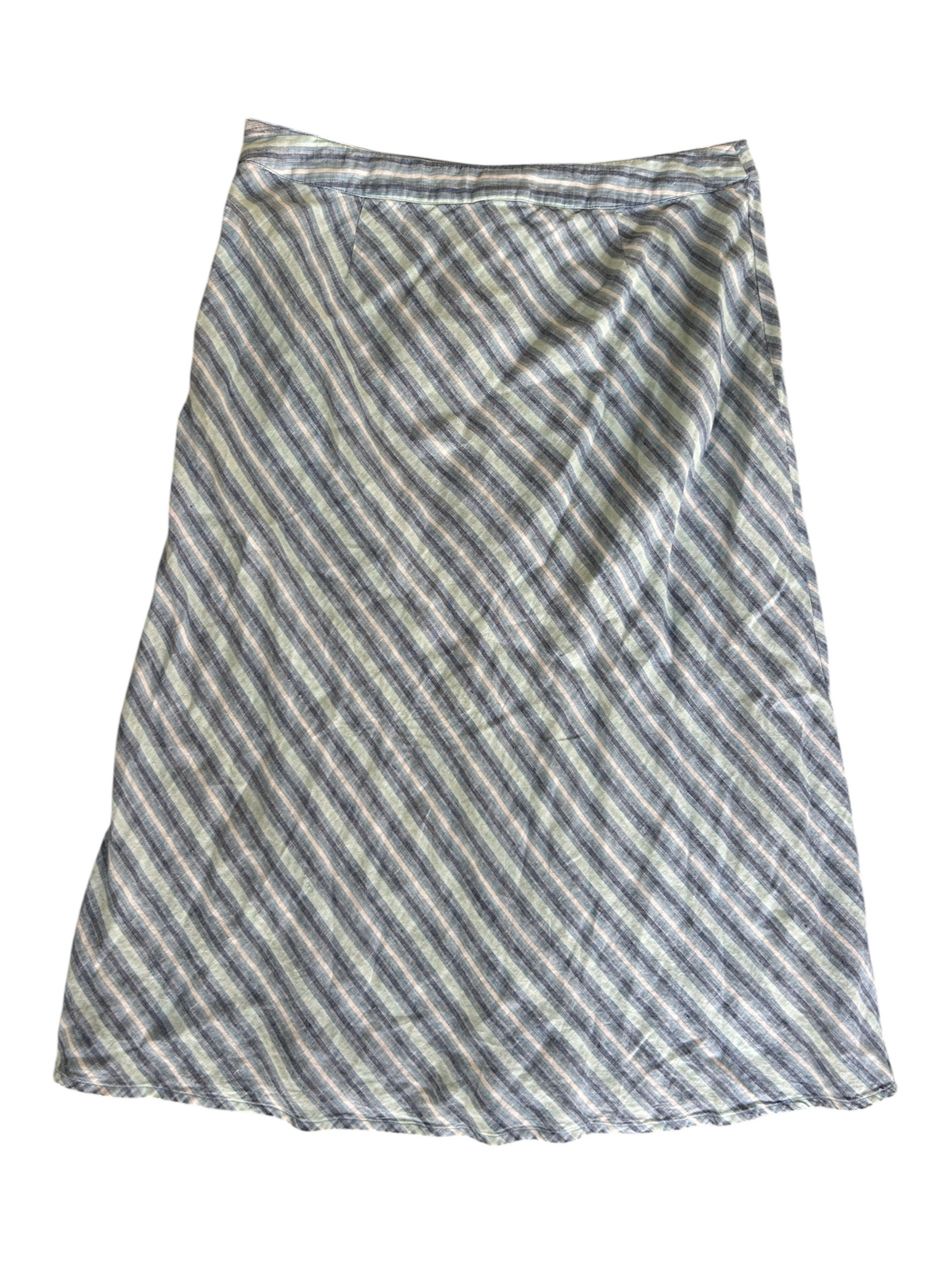 90s Blue & White Linen Striped Maxi Skirt (XL)