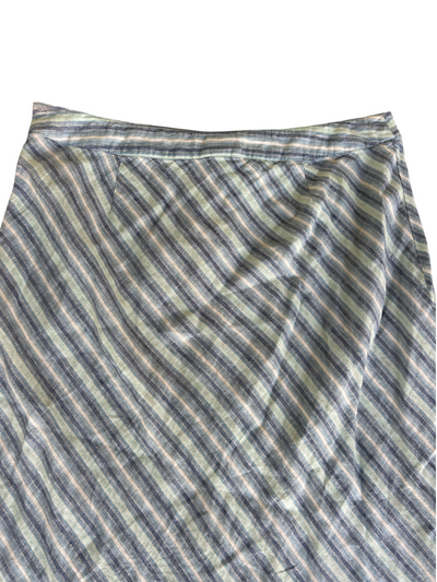 90s Blue & White Linen Striped Maxi Skirt (XL)