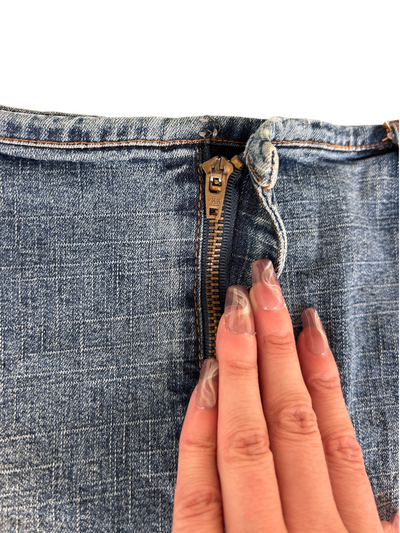 Y2k Denim Mini Skirt with Crochet Lace Trim (S)