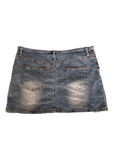 Y2k Denim Mini Skirt with Crochet Lace Trim (S)