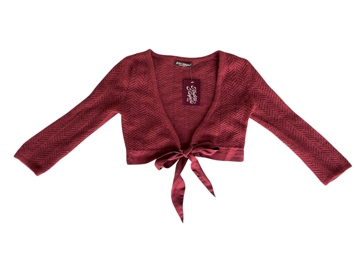 Y2k Betsey Johnson Mauve Knit Tie-Front Cropped Cardigan (XS)