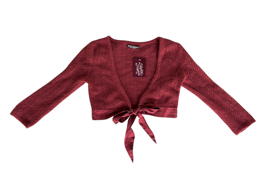 Y2k Betsey Johnson Mauve Knit Tie-Front Cropped Cardigan (XS)