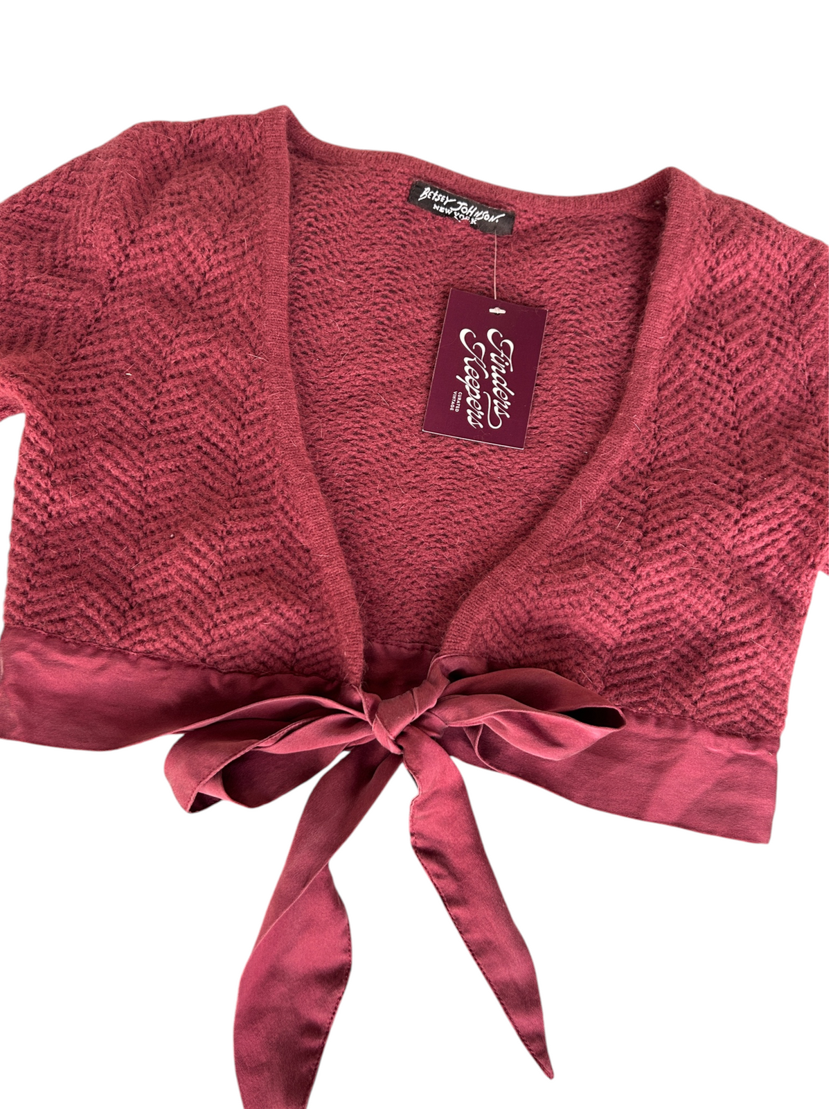 Y2k Betsey Johnson Mauve Knit Tie-Front Cropped Cardigan (XS)
