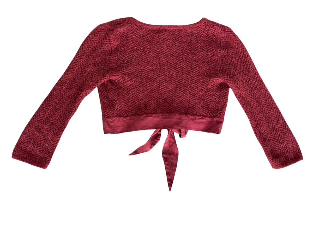 Y2k Betsey Johnson Mauve Knit Tie-Front Cropped Cardigan (XS)