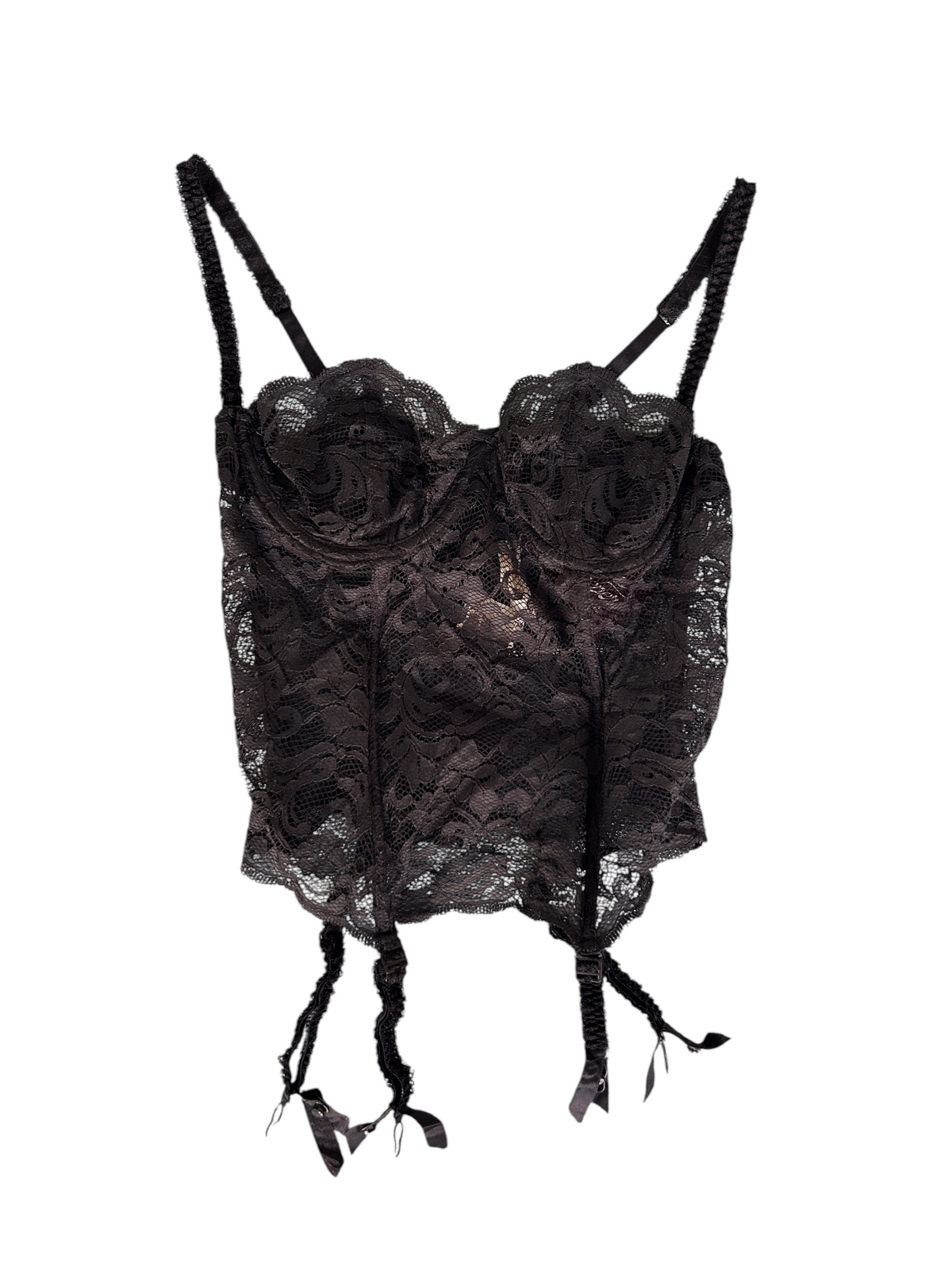 90s Gold Label Victoria's Secret Black Lace Bustier with Garter Straps (S)