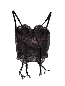 90s Gold Label Victoria's Secret Black Lace Bustier with Garter Straps (S)