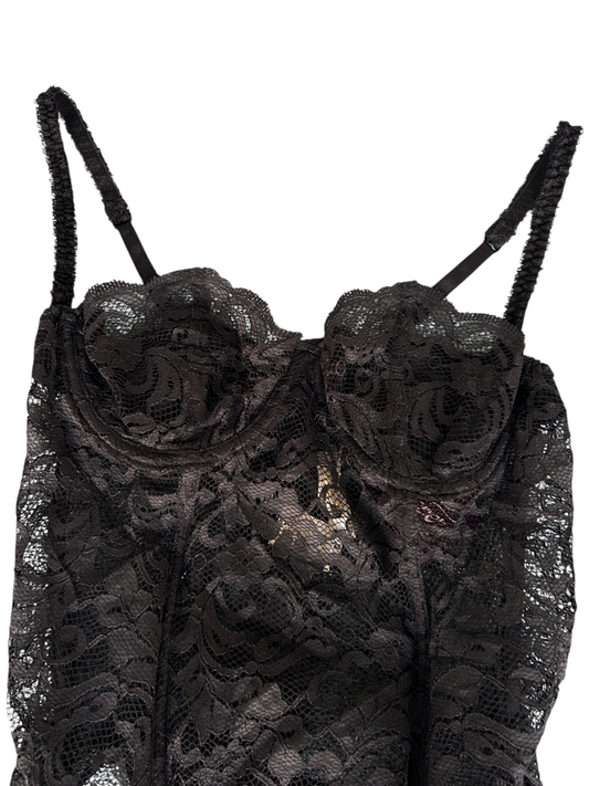 90s Gold Label Victoria's Secret Black Lace Bustier with Garter Straps (S)