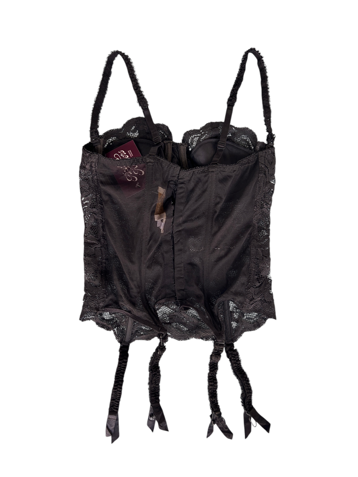 90s Gold Label Victoria's Secret Black Lace Bustier with Garter Straps (S)