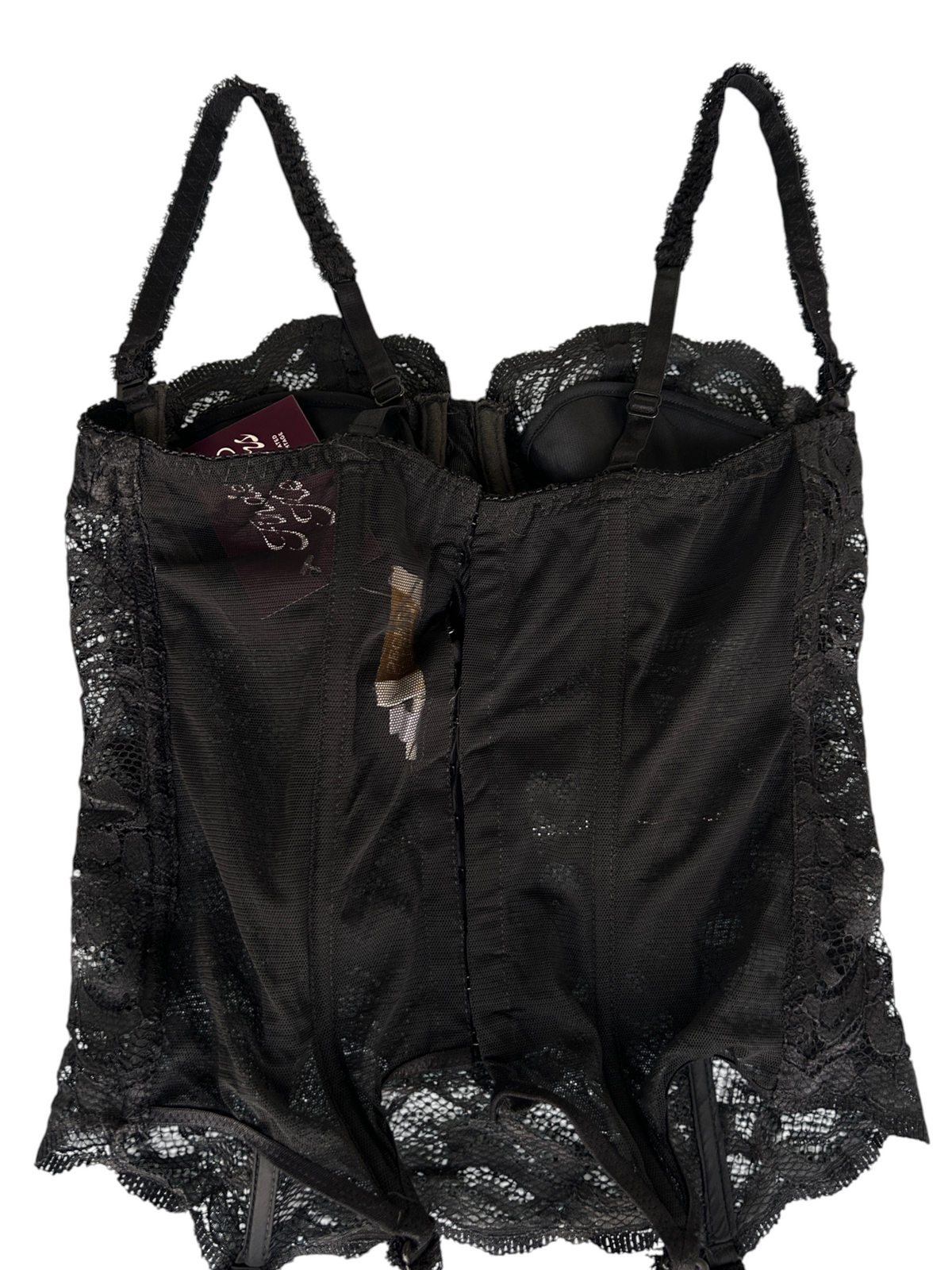 90s Gold Label Victoria's Secret Black Lace Bustier with Garter Straps (S)