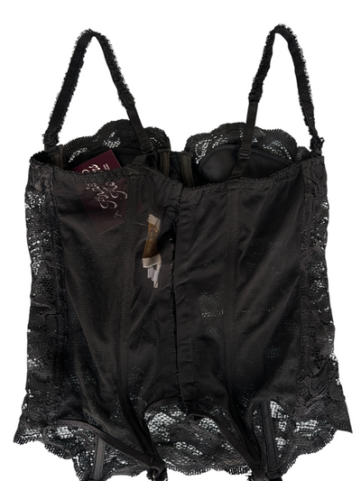 90s Gold Label Victoria's Secret Black Lace Bustier with Garter Straps (S)